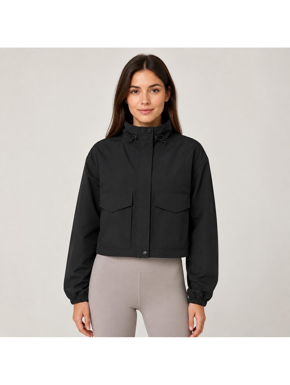 Halara Black Cropped Utility Jacket Windbreaker Size XS